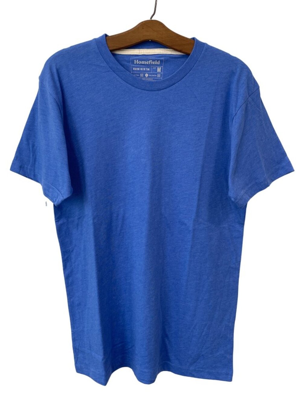 Homefield T Shirt Medium Crewneck Short Sleeve Blue Cotton Poly Plain Basic Tee